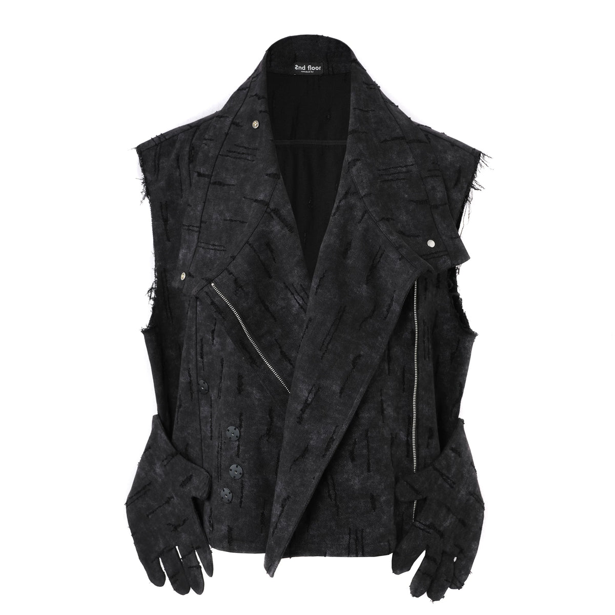 Distressed Glove Embrace Techwear Vest - Black front with glove details