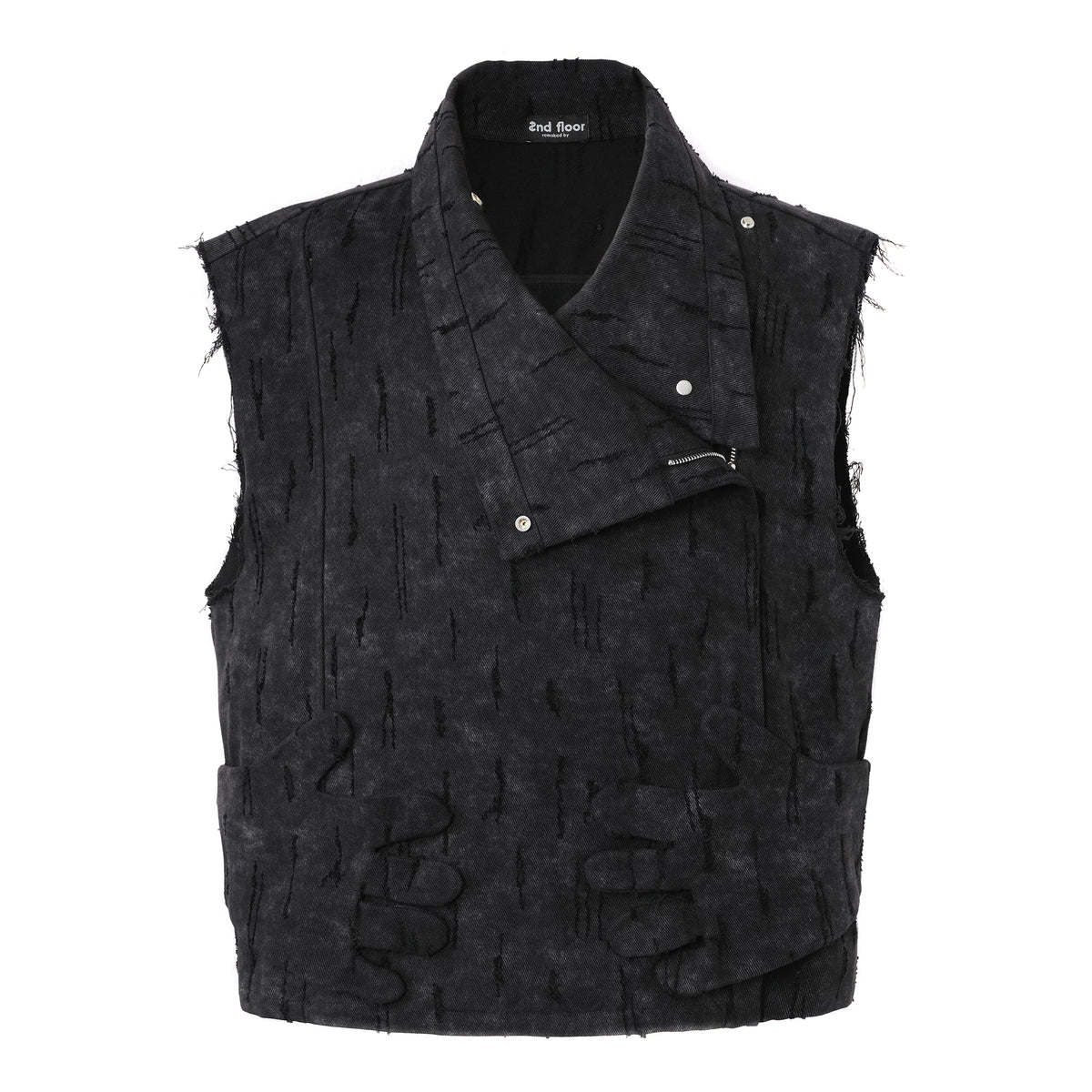 Distressed Glove Embrace Techwear Vest - Black front lapel closed