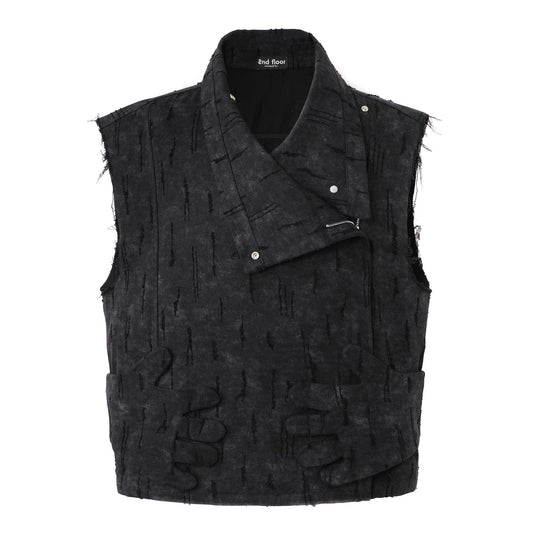Distressed Glove Embrace Techwear Vest - Black front lapel closed