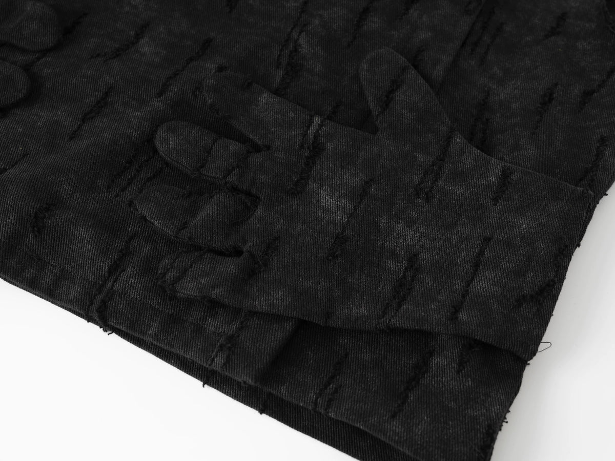 Distressed Glove Embrace Techwear Vest - Black hem glove close-up