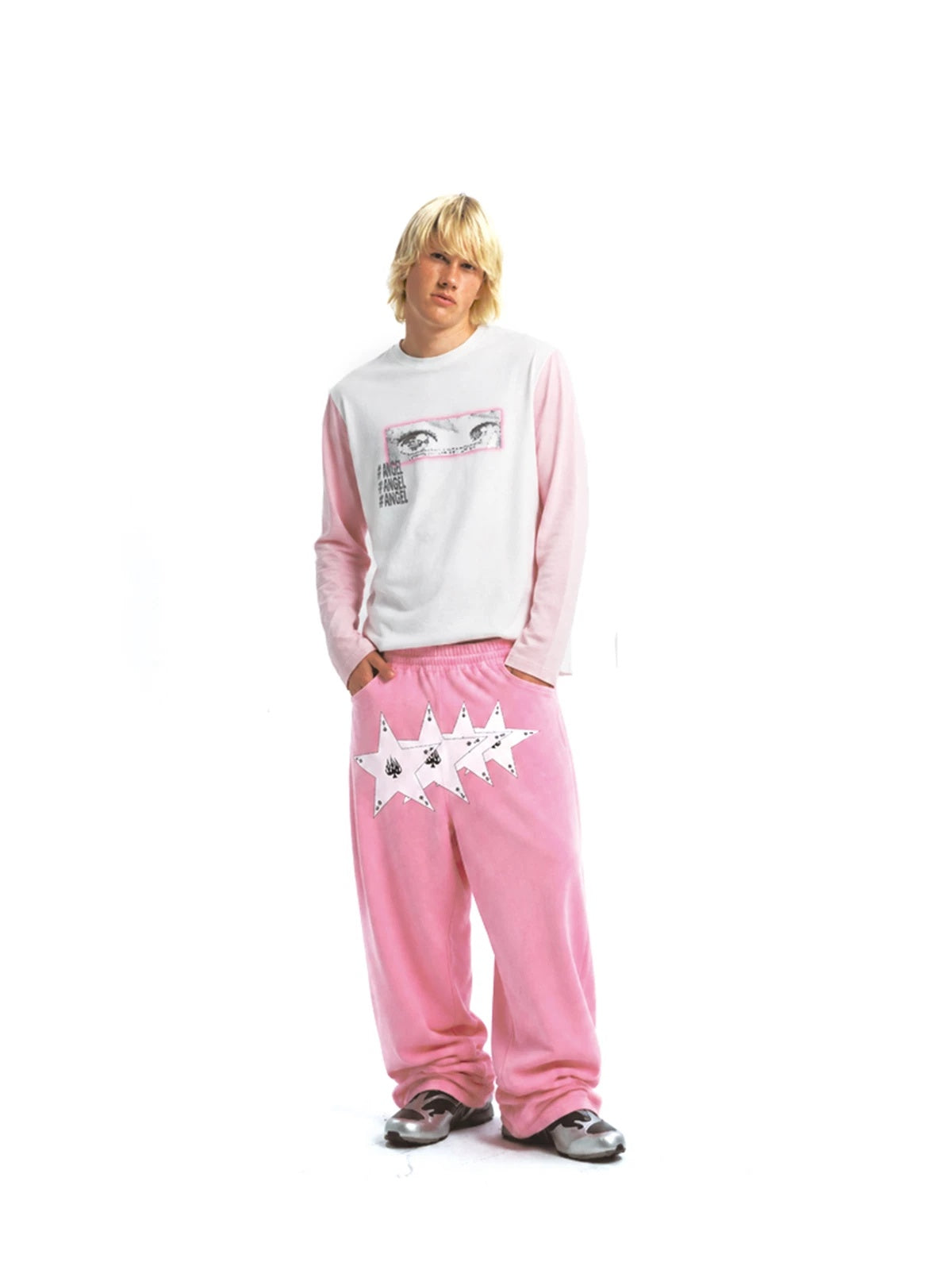 Digital Angel Eyes Two-Tone Long Sleeve T-Shirt - full-length look