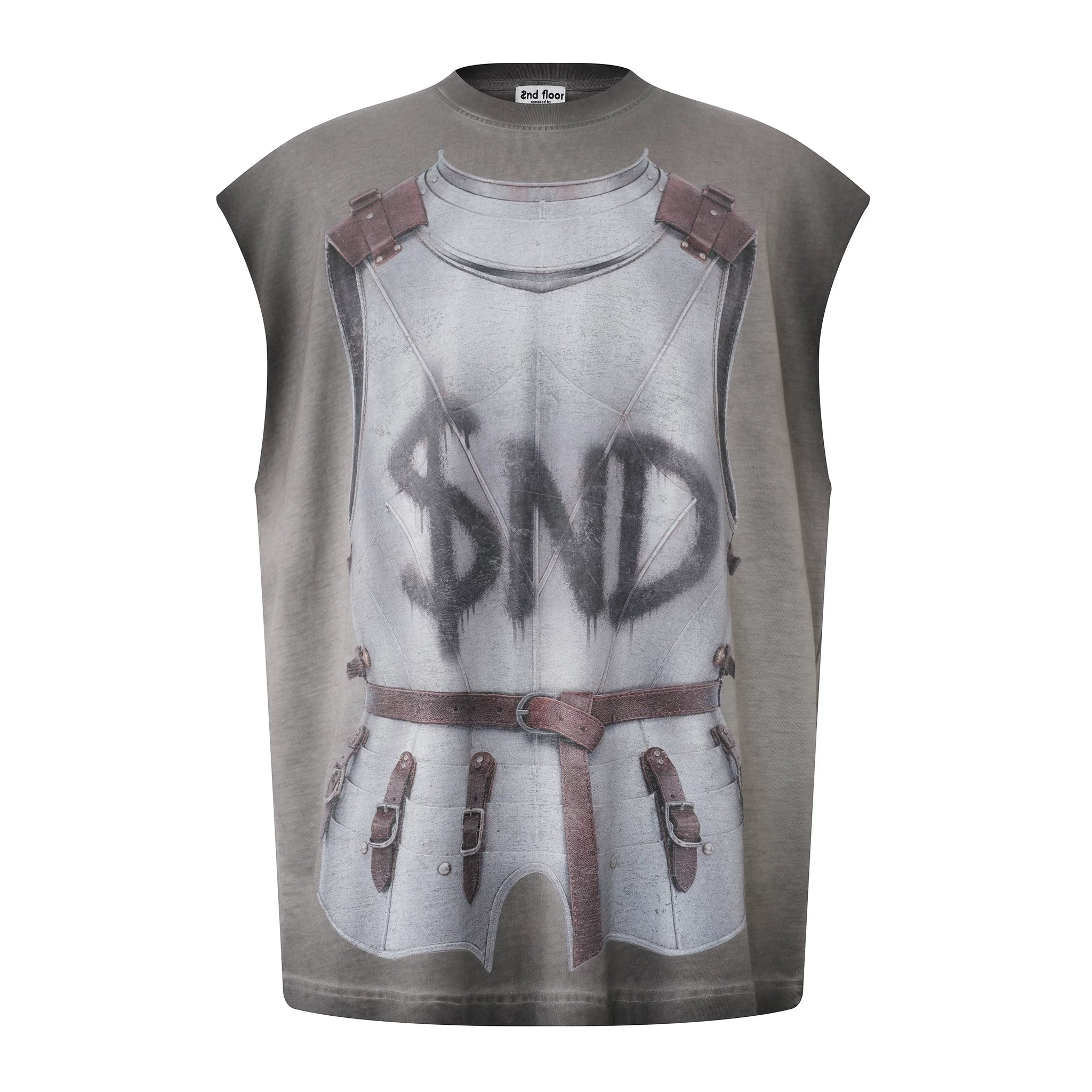Armor Print Washed Gradient Sleeveless Tank Top - front