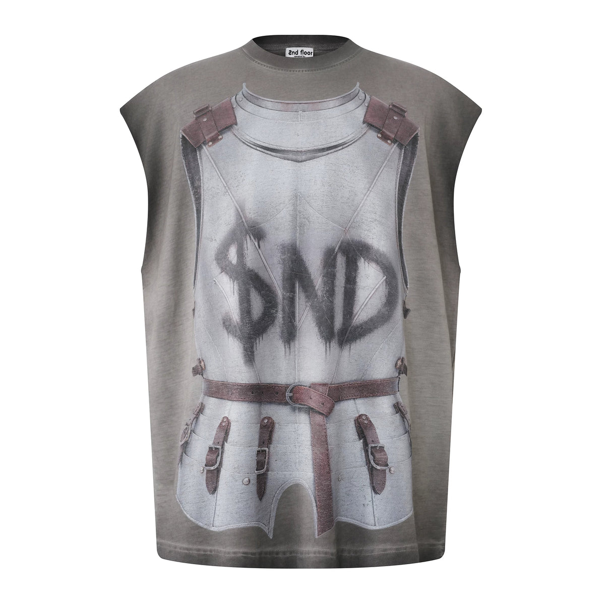 Armor Print Washed Gradient Sleeveless Tank Top - front
