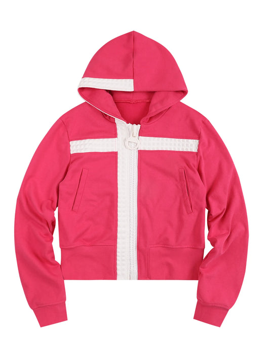 WHISTLEHUNTER Embossed Cross Chunky-Zip Hoodie - fuchsia front flat lay