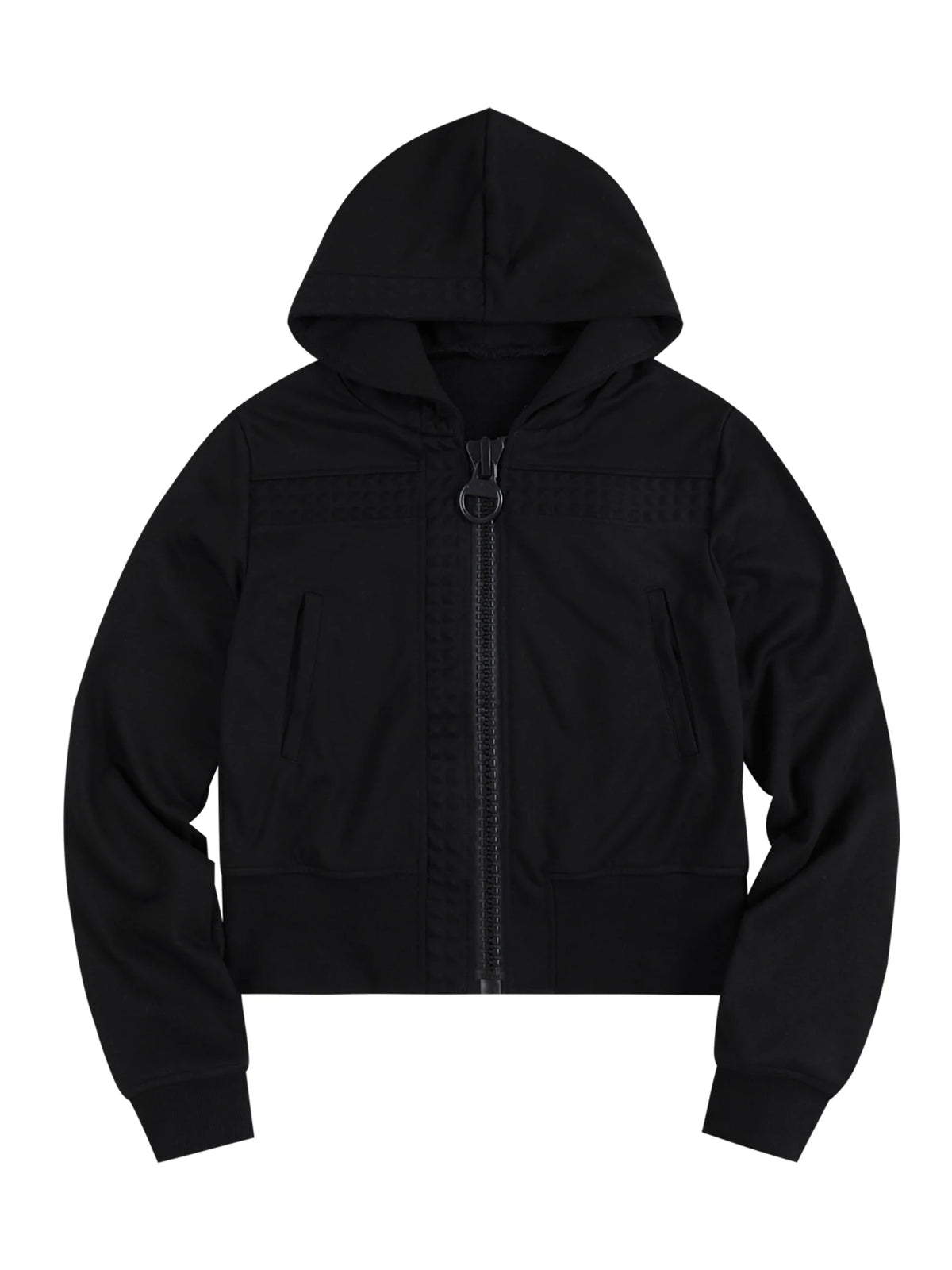 WHISTLEHUNTER Embossed Cross Chunky-Zip Hoodie - black front flat lay