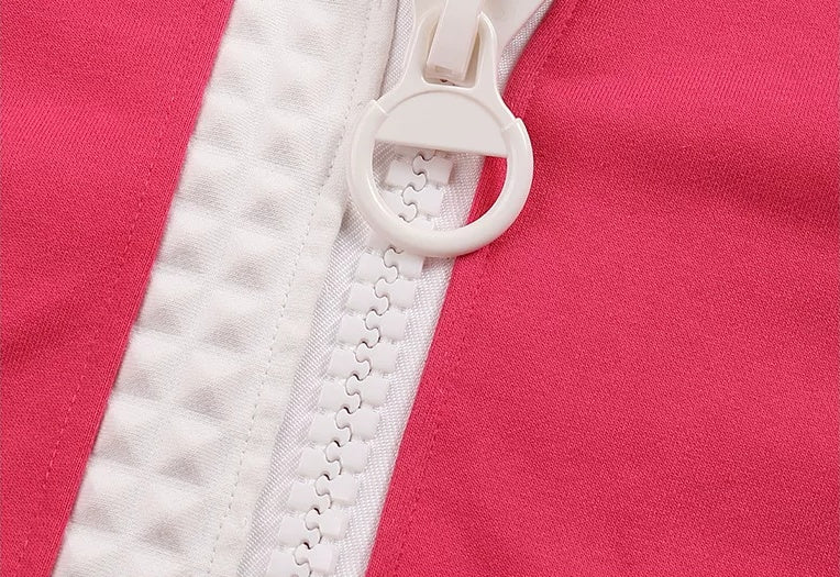 WHISTLEHUNTER Embossed Cross Chunky-Zip Hoodie - fuchsia ring-pull zipper detail