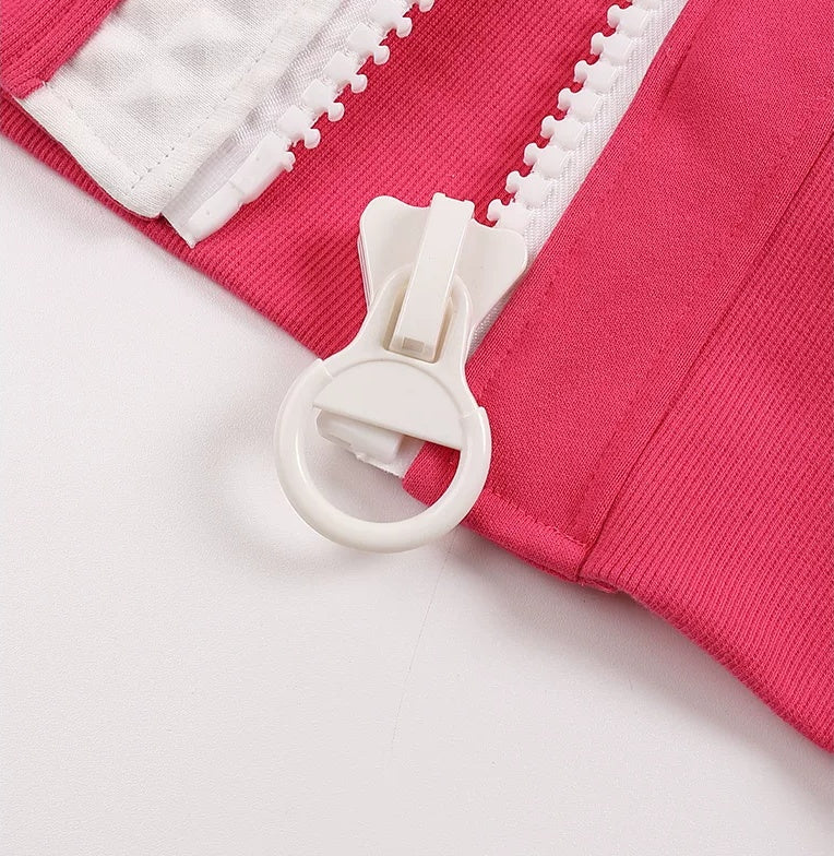 WHISTLEHUNTER Embossed Cross Chunky-Zip Hoodie - fuchsia hem and zipper pull