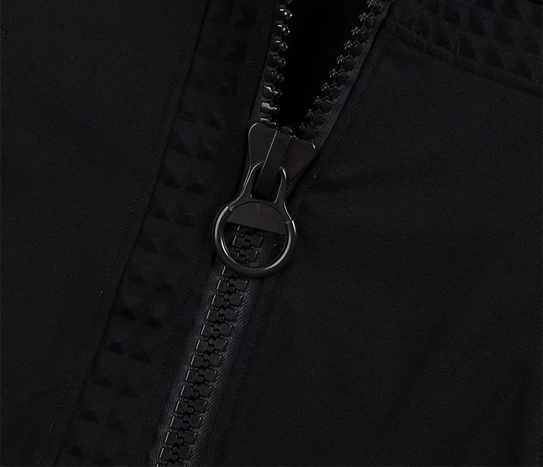 WHISTLEHUNTER Embossed Cross Chunky-Zip Hoodie - black zipper close-up