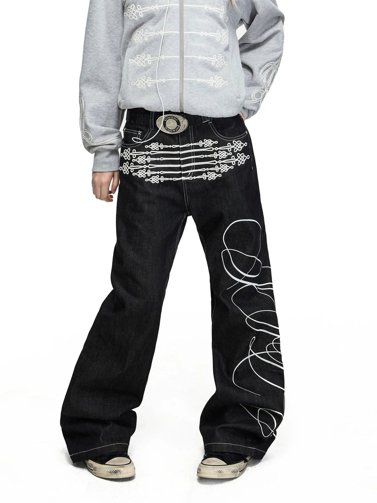 PEOPLESENSE Napoleon Rope Embroidered Flare Jeans - front