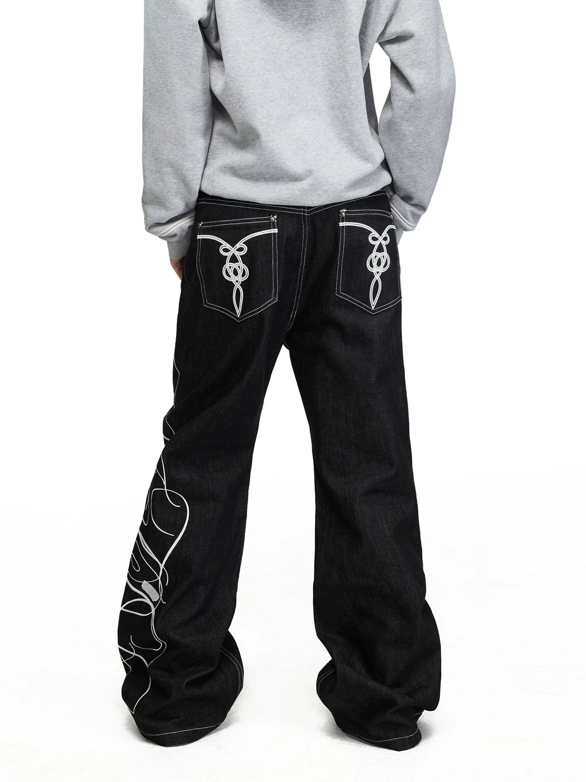 PEOPLESENSE Napoleon Rope Embroidered Flare Jeans - back close-up