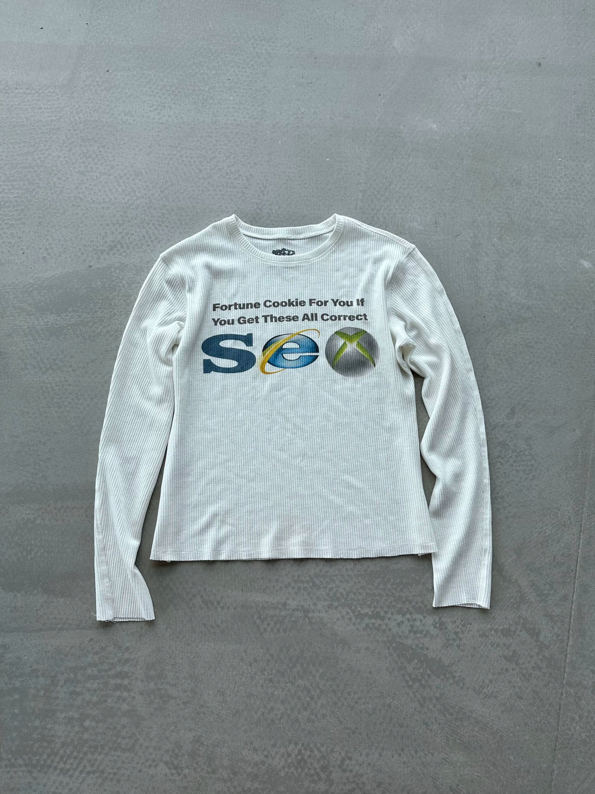 Retro Web Icon Print Waffle Knit Long Sleeve Tee - White flat lay front