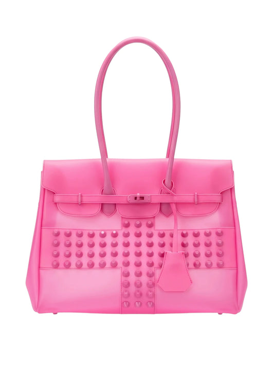 Wasted Pink Cross-Studded Frosted PVC Jelly Tote Bag - front view
