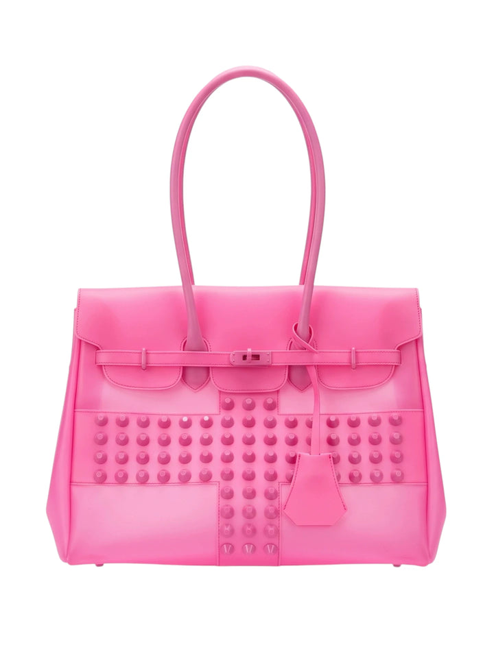 Wasted Pink Cross-Studded Frosted PVC Jelly Tote Bag - front view