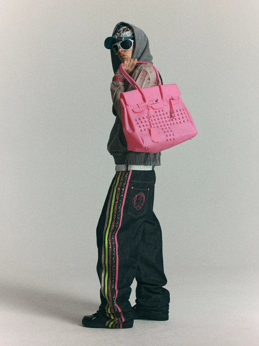 Wasted Pink Cross-Studded Frosted PVC Jelly Tote Bag - carried over shoulder