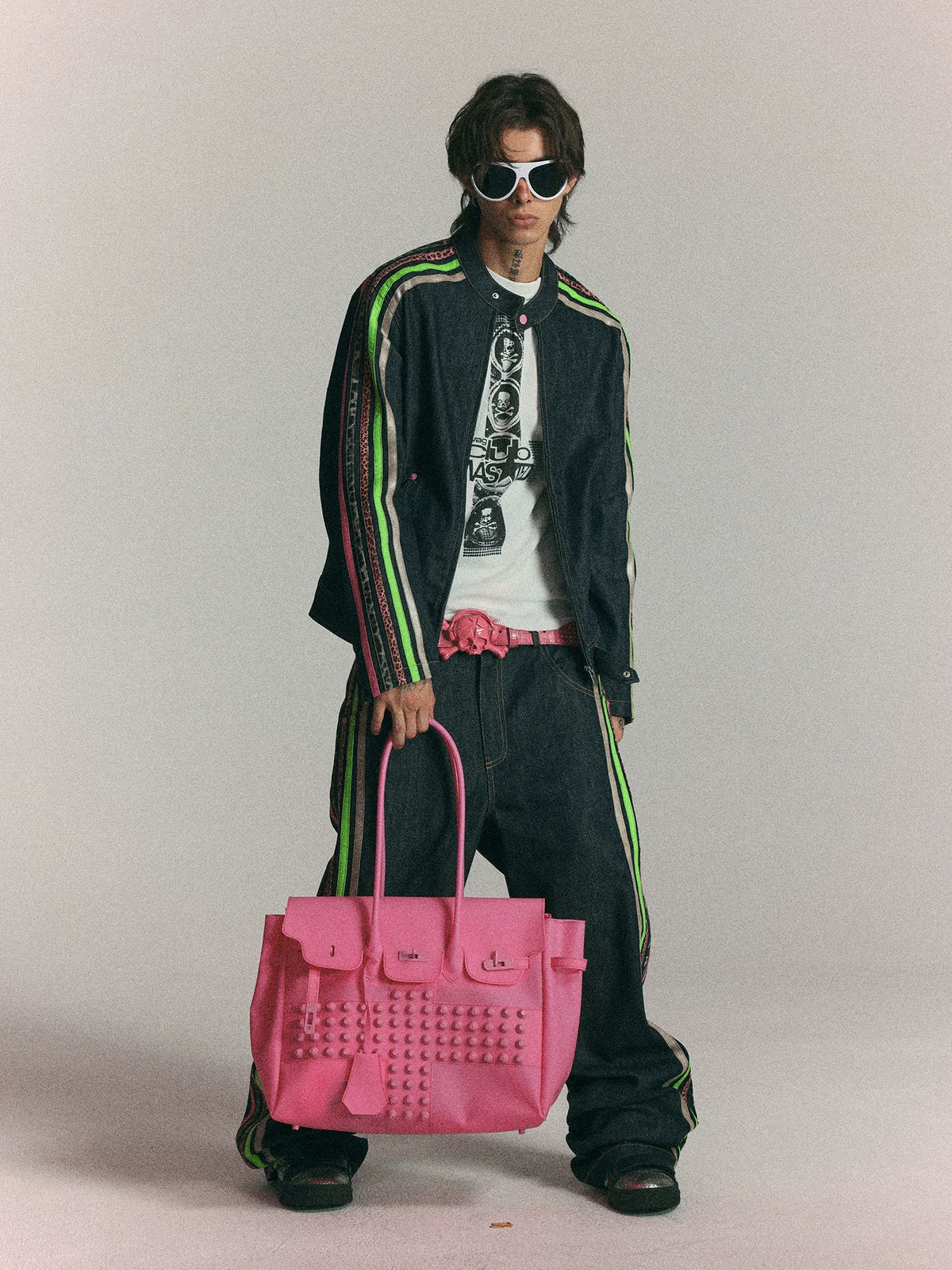 Wasted Pink Cross-Studded Frosted PVC Jelly Tote Bag - held by model