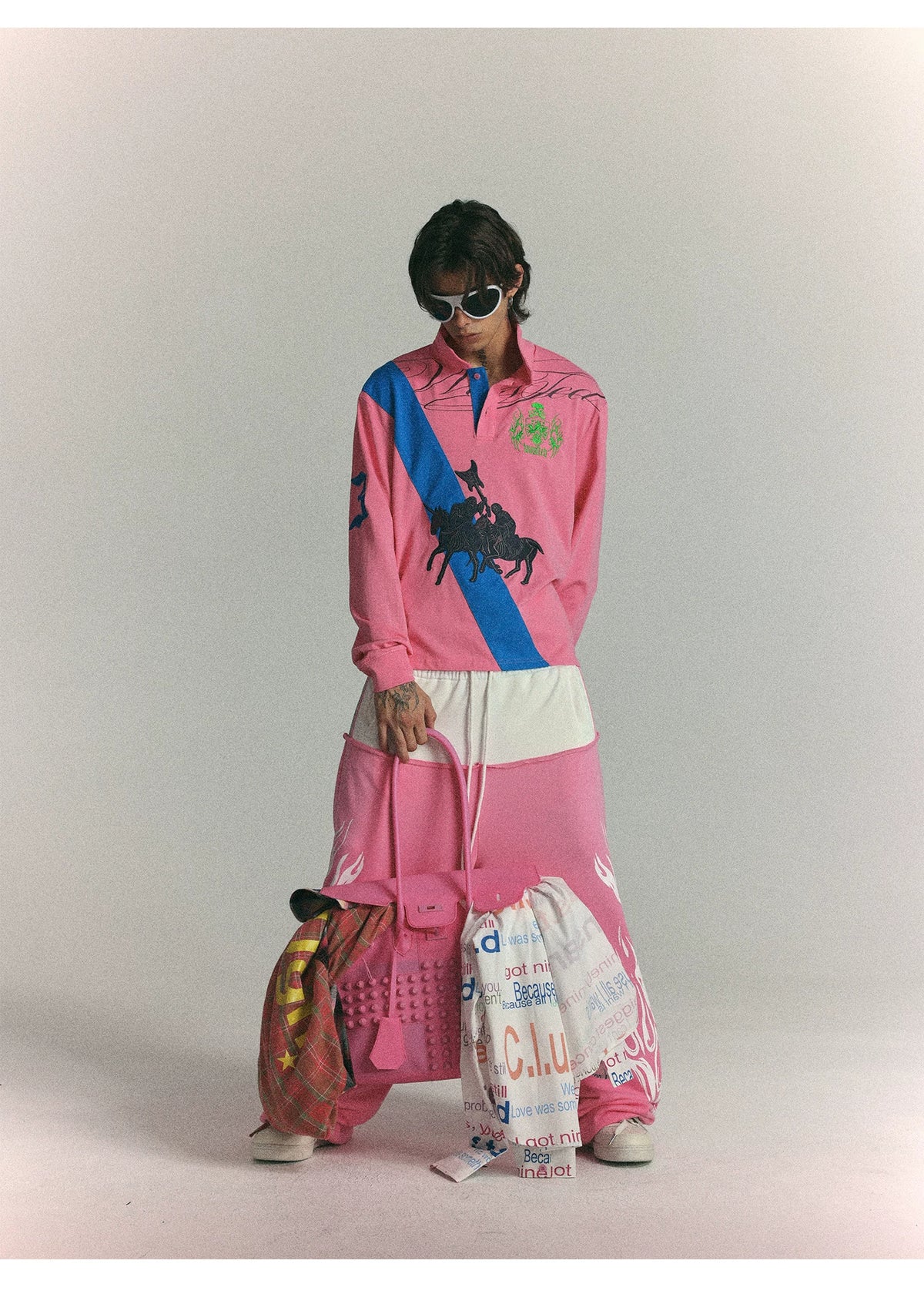 Wasted Pink Cross-Studded Frosted PVC Jelly Tote Bag - full outfit styling