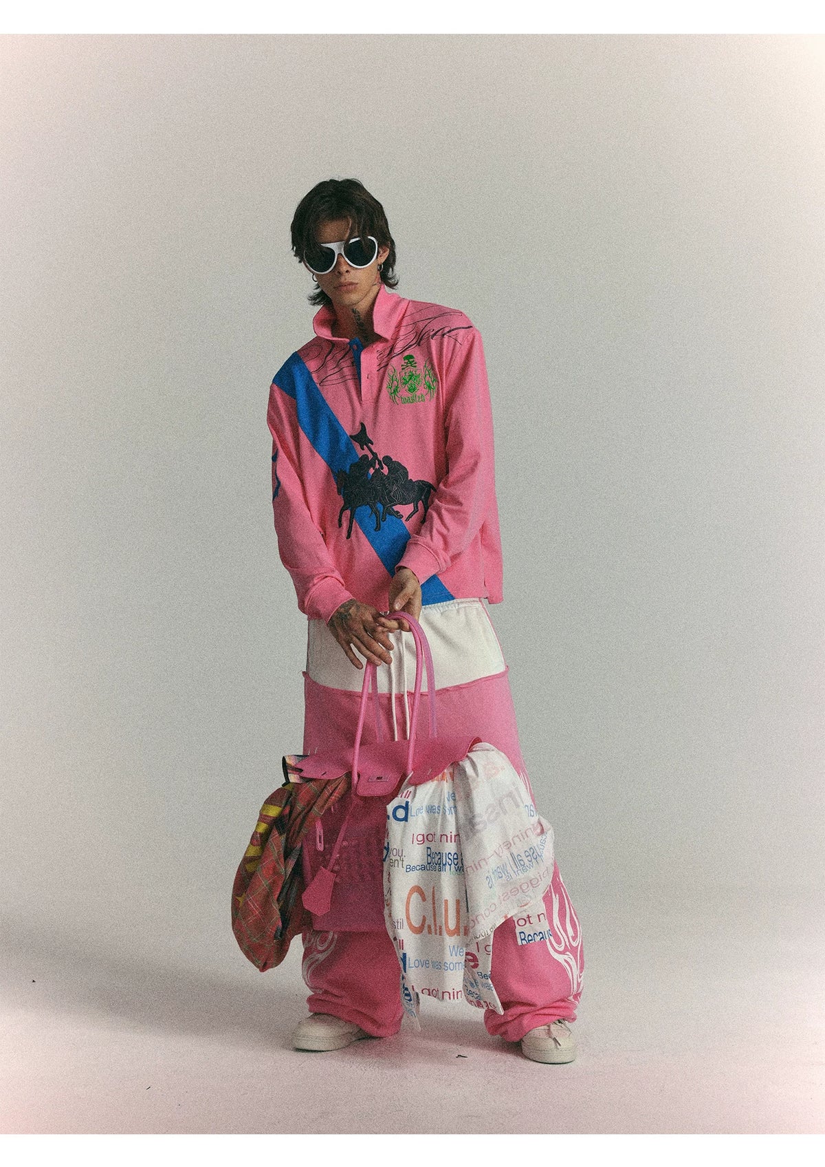Wasted Pink Cross-Studded Frosted PVC Jelly Tote Bag - handle and front styling