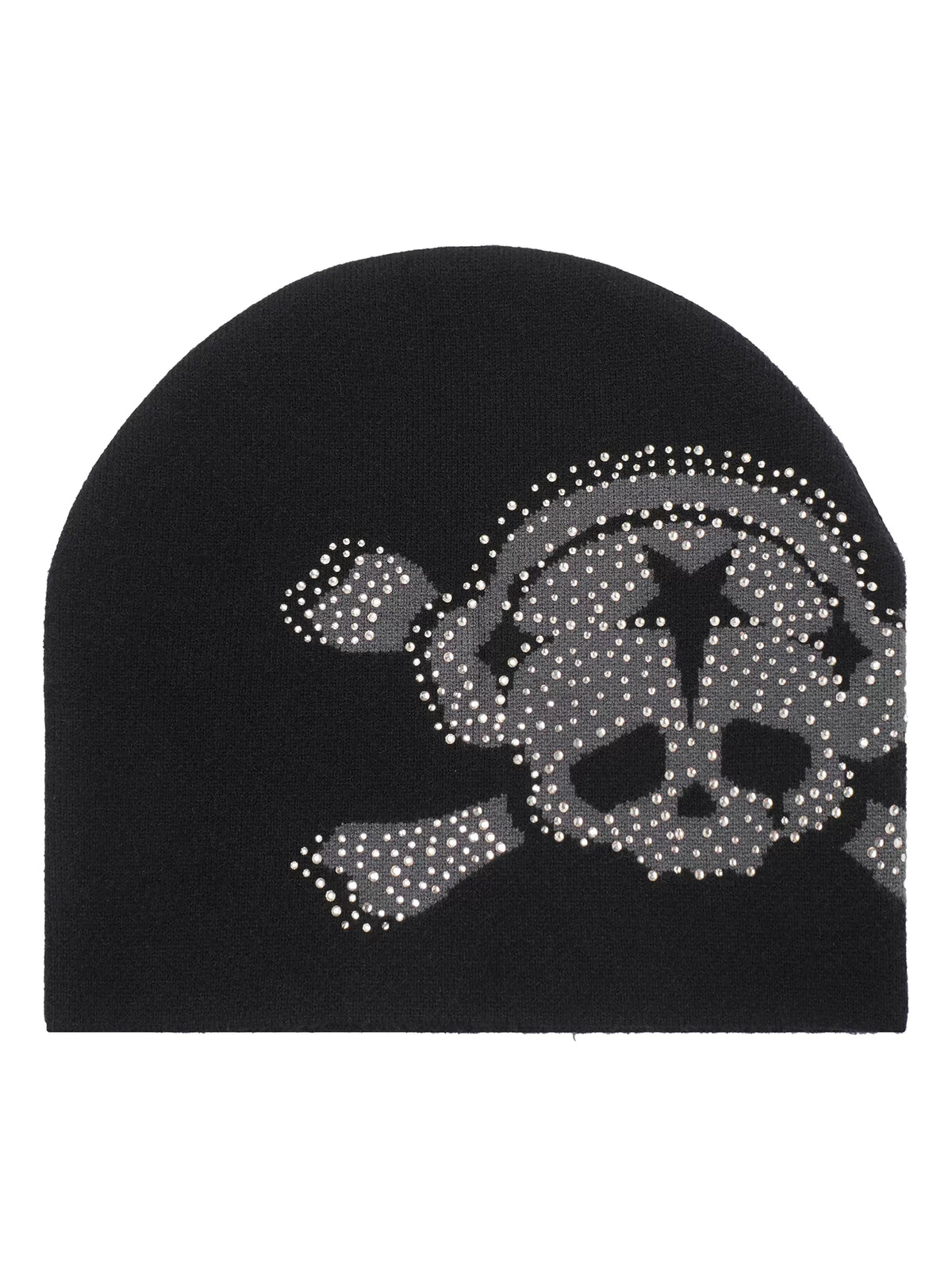 Wasted Rhinestone Skull Jacquard Beanie - black front
