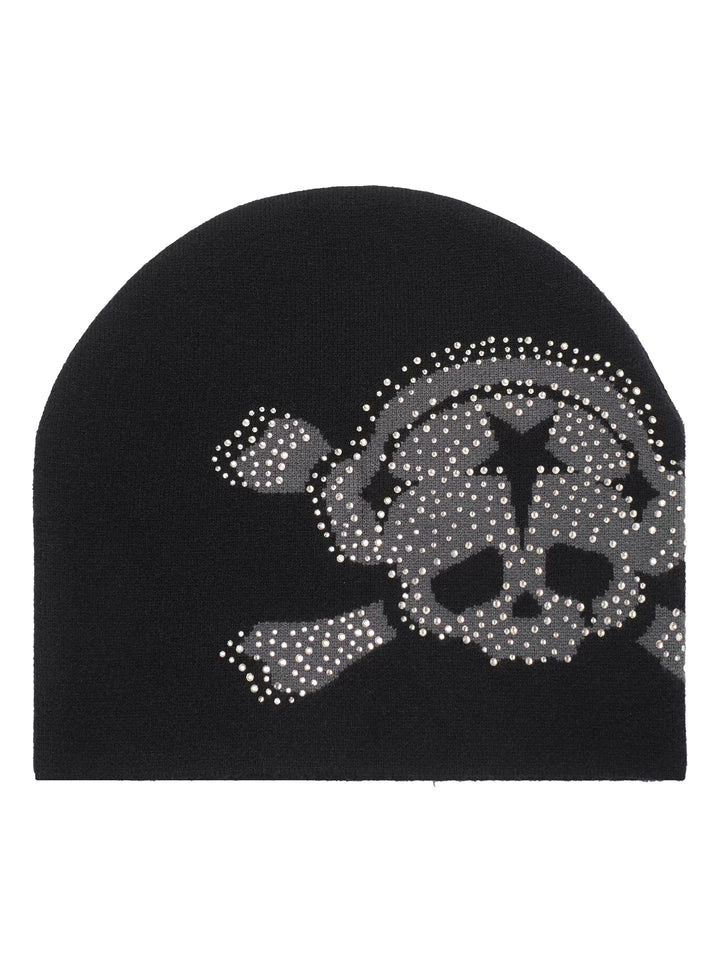 Wasted Rhinestone Skull Jacquard Beanie - black front
