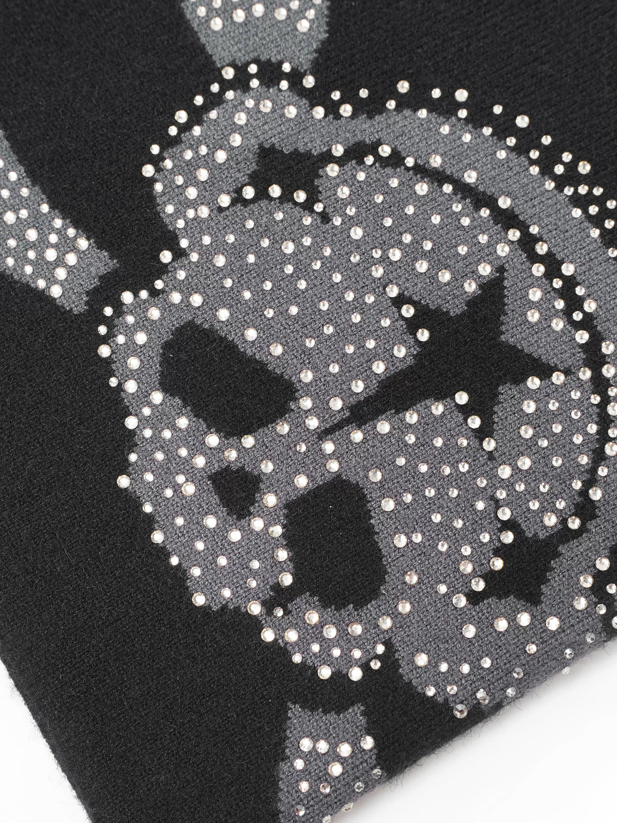 Wasted Rhinestone Skull Jacquard Beanie - rhinestone skull close up