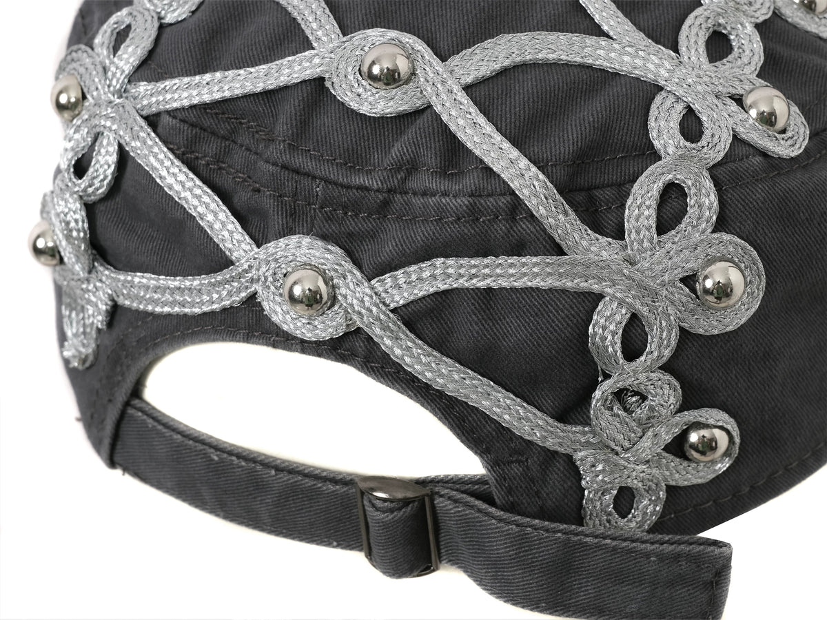 Studded Braided Cord Napoleon Cap - back strap close-up