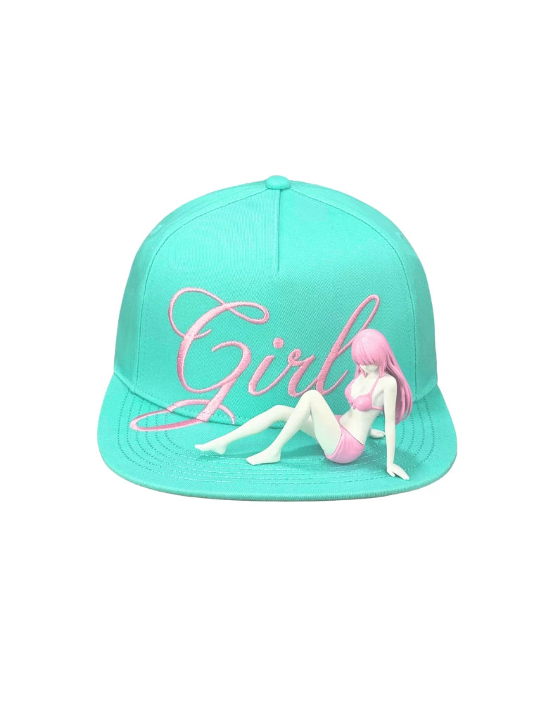 SAUCE 3D Girl Embroidered Flat-Brim Cap - mint green front
