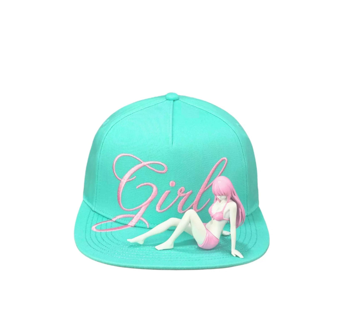 SAUCE 3D Girl Embroidered Flat-Brim Cap - front close view