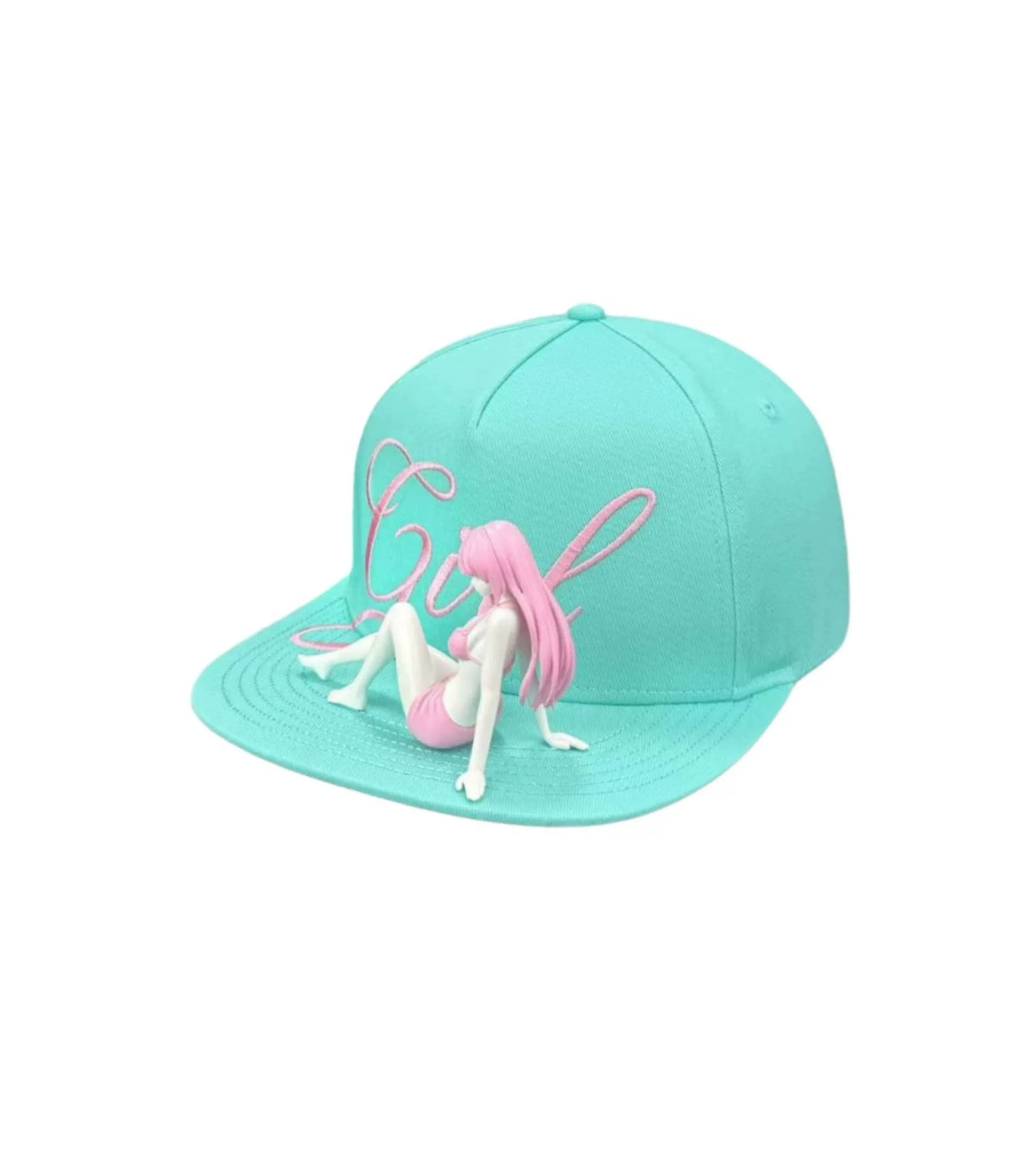 SAUCE 3D Girl Embroidered Flat-Brim Cap - side close view