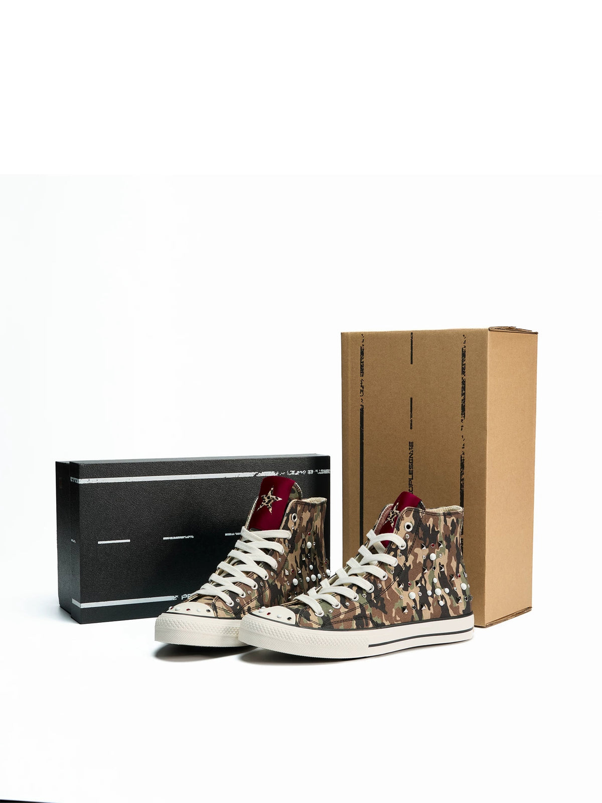 PEOPLESENSE Camo Studded High-Top Canvas Sneakers - with box