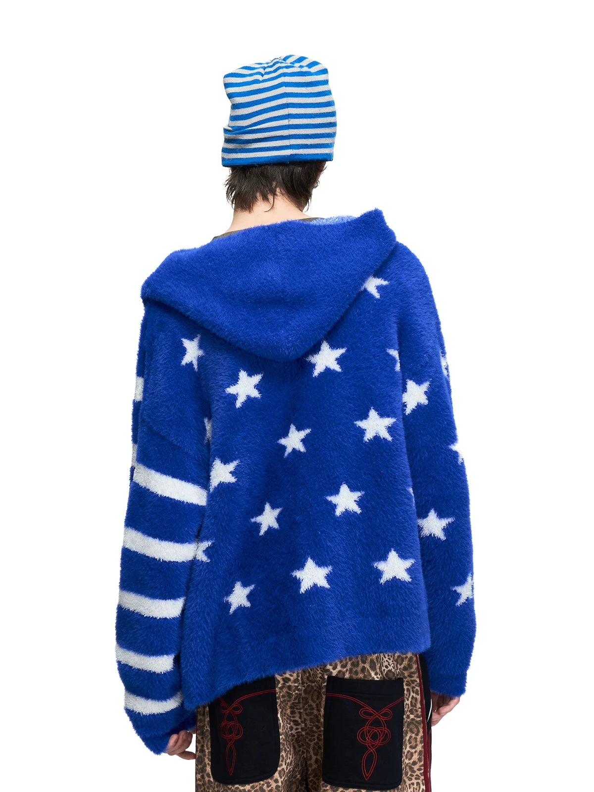 PEOPLESENSE Star Stripe Faux Mink Hooded Cardigan - back hood