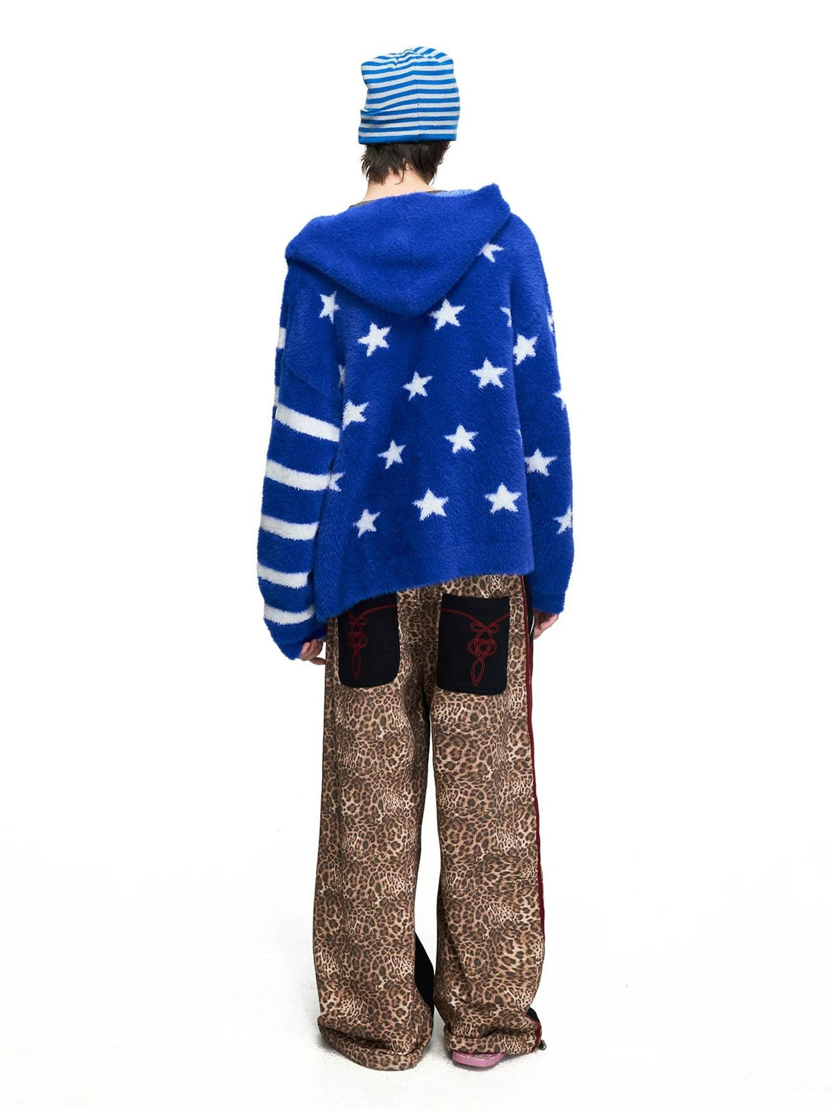 PEOPLESENSE Star Stripe Faux Mink Hooded Cardigan - styled look 2