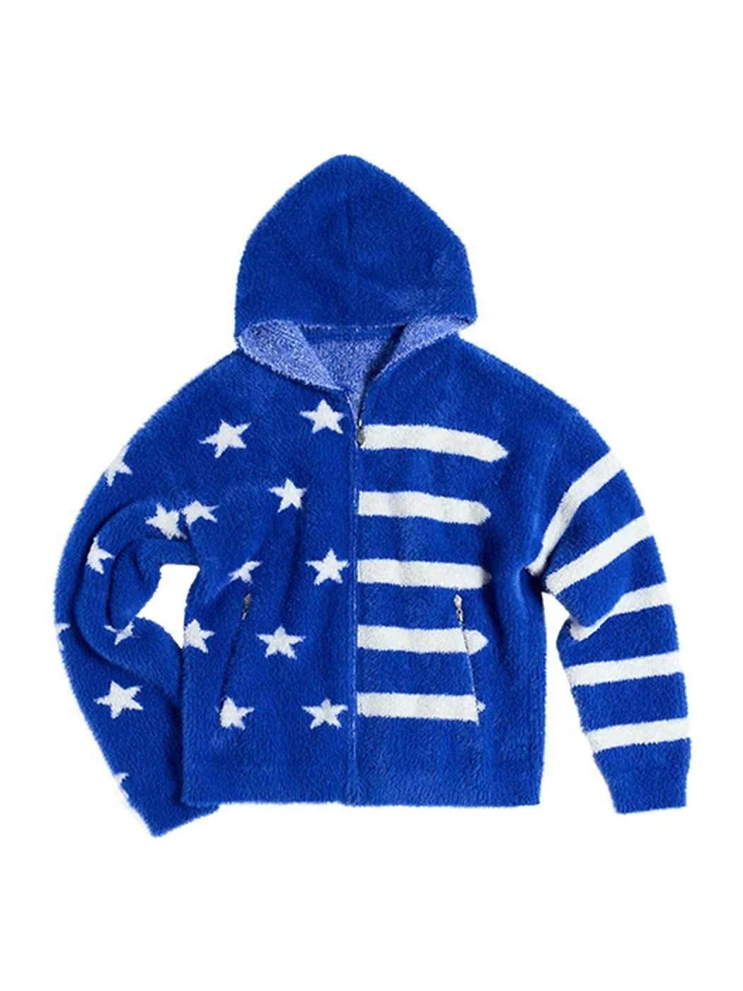 PEOPLESENSE Star Stripe Faux Mink Hooded Cardigan - flat lay front
