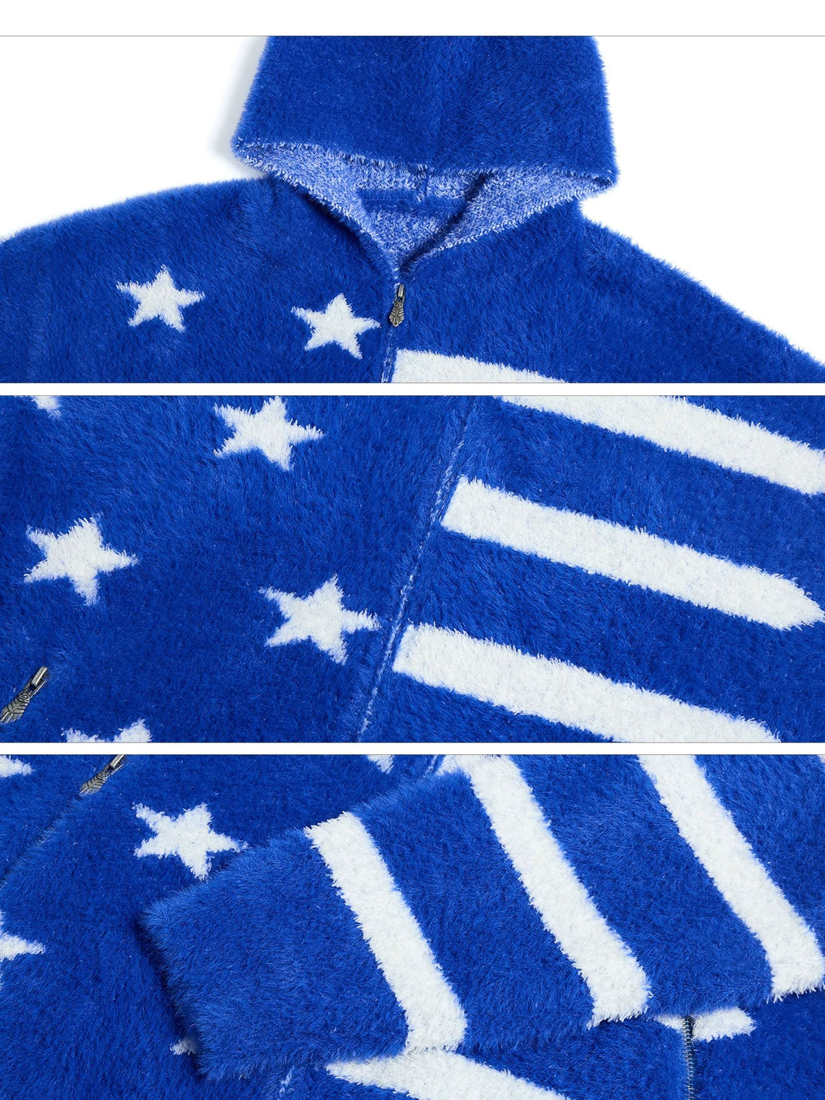 PEOPLESENSE Star Stripe Faux Mink Hooded Cardigan - fabric detail