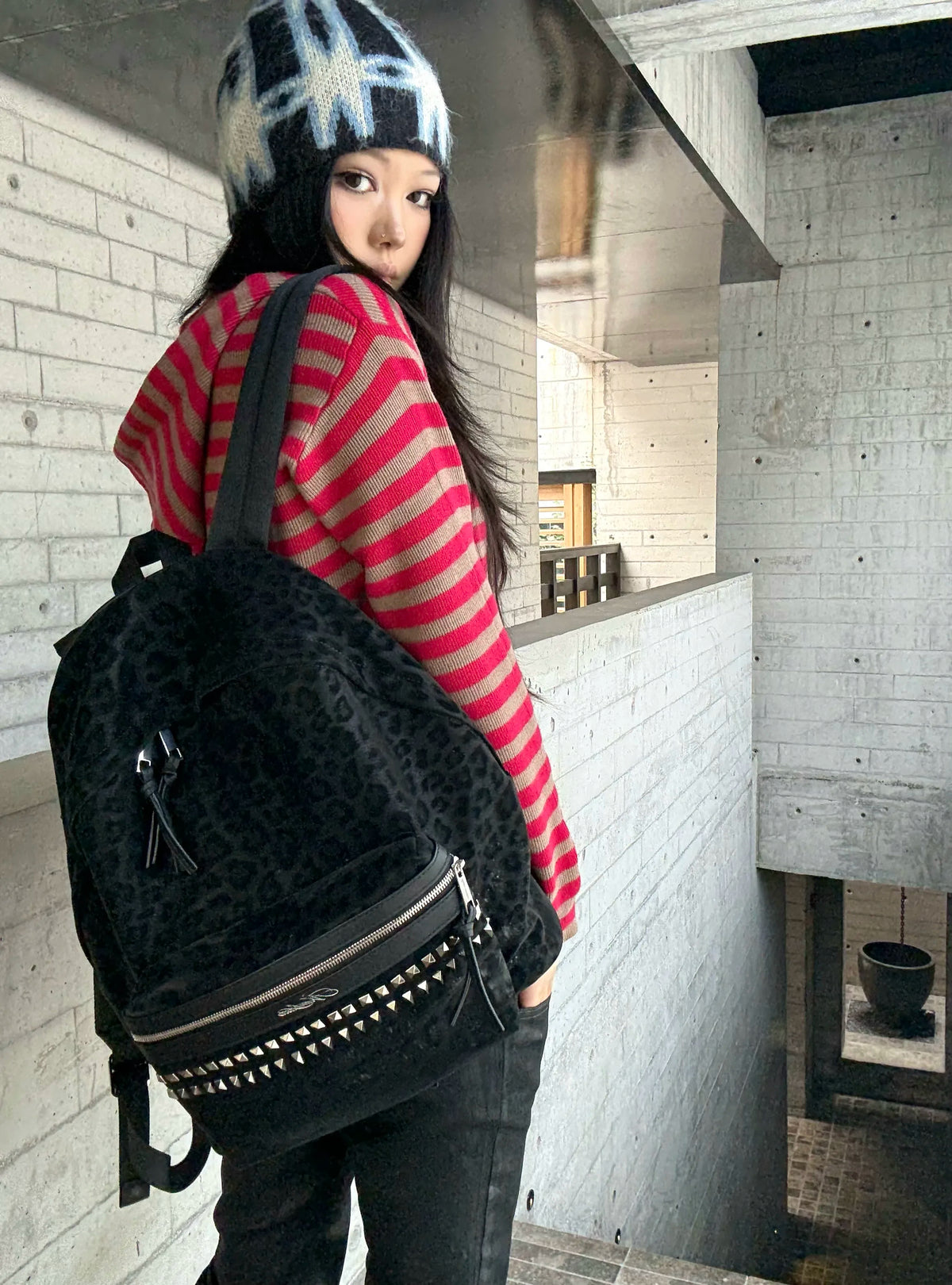 NumbAsia Leopard Studded SWAG Backpack - model look
