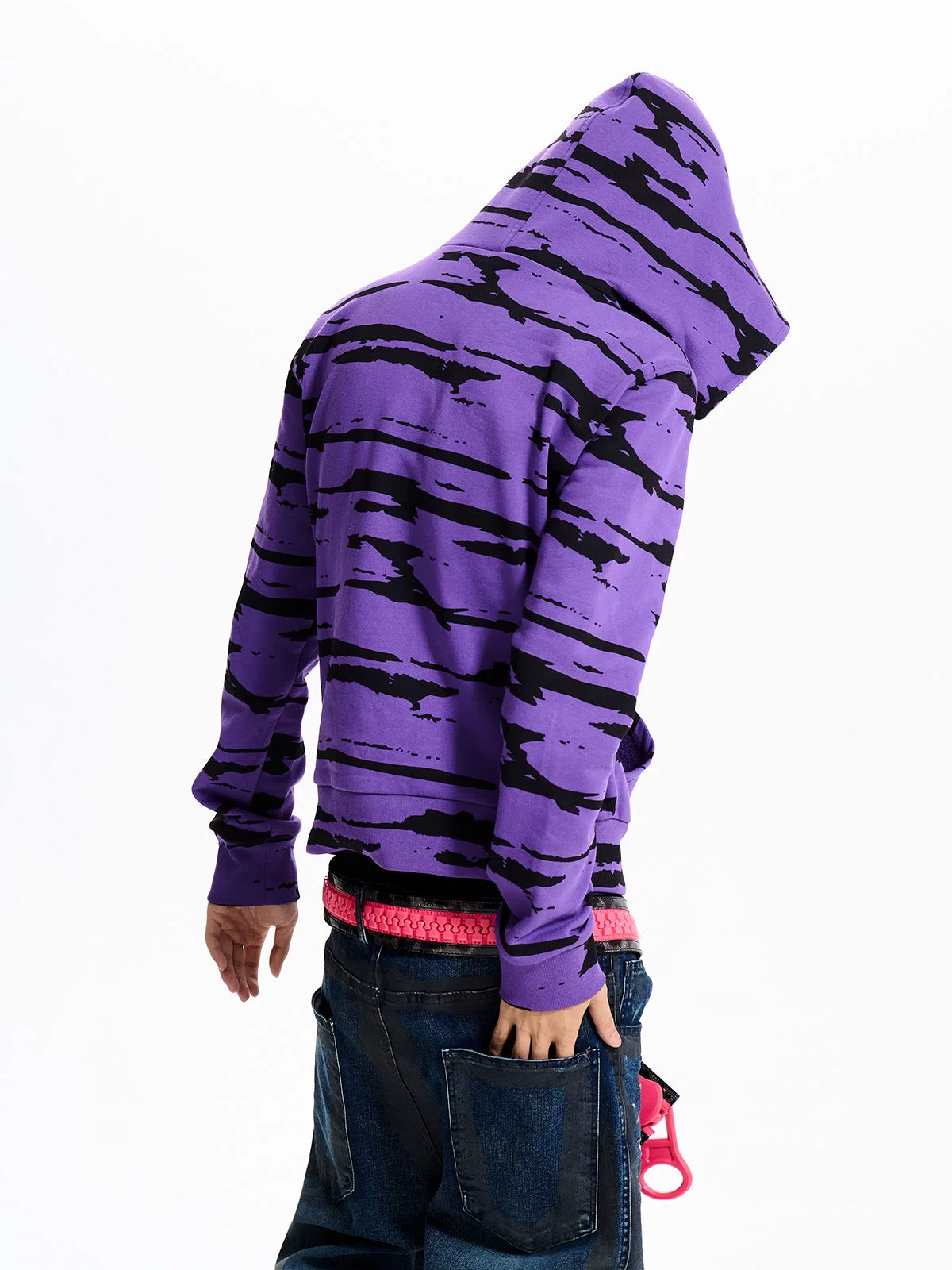 Purple Zebra Stripe Studded Zip-Up Hoodie - side back view