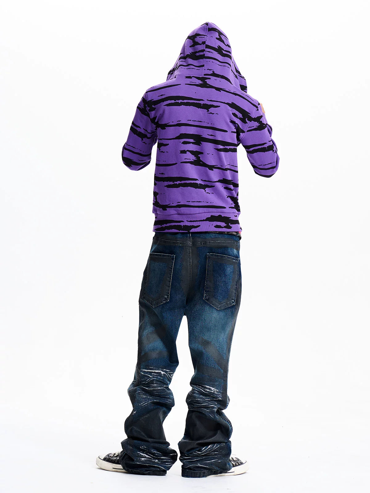 Purple Zebra Stripe Studded Zip-Up Hoodie - full-length back