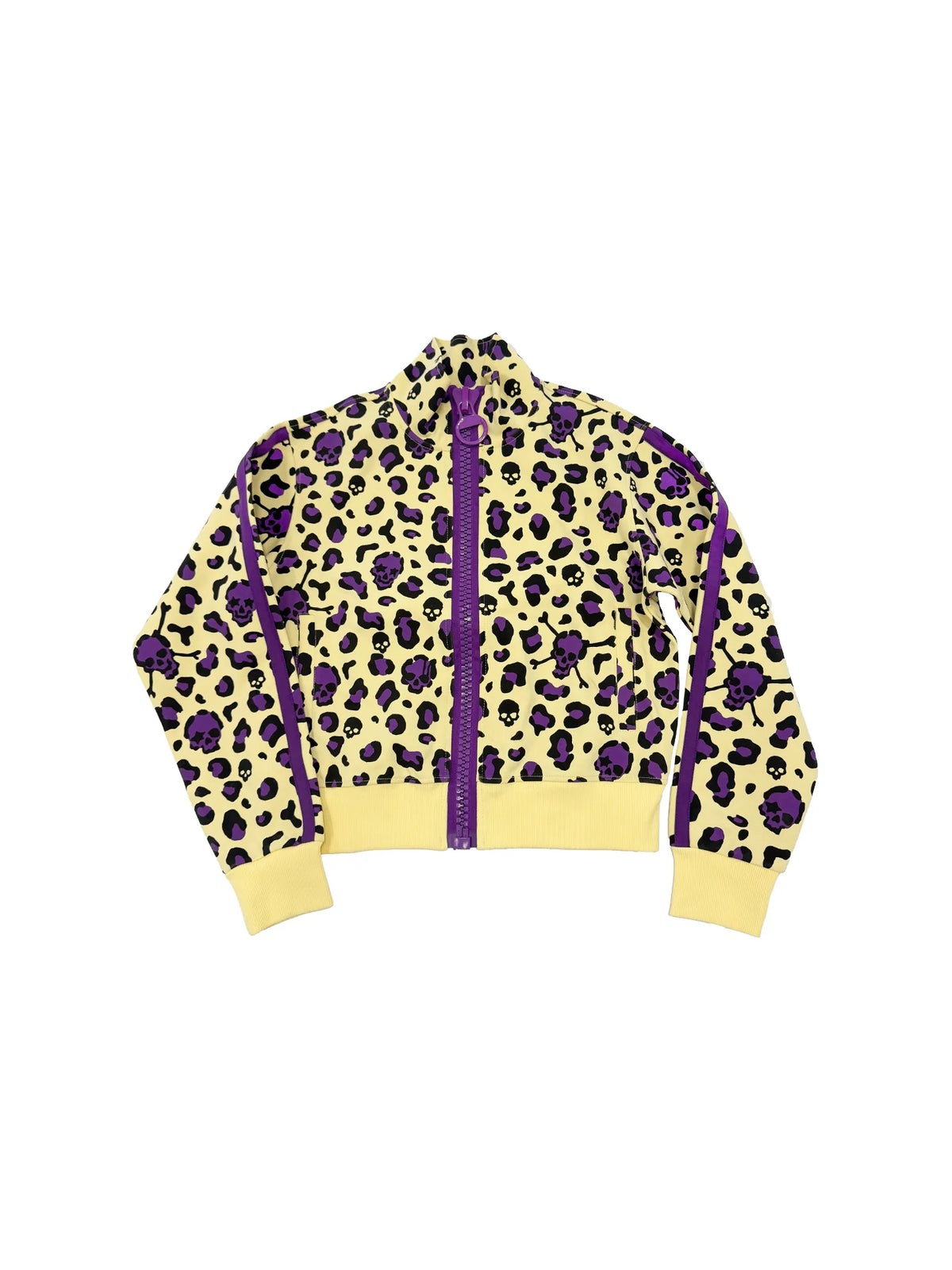 ColdAsia Skull Leopard Print Stand Collar Cropped Jacket - Yellow front