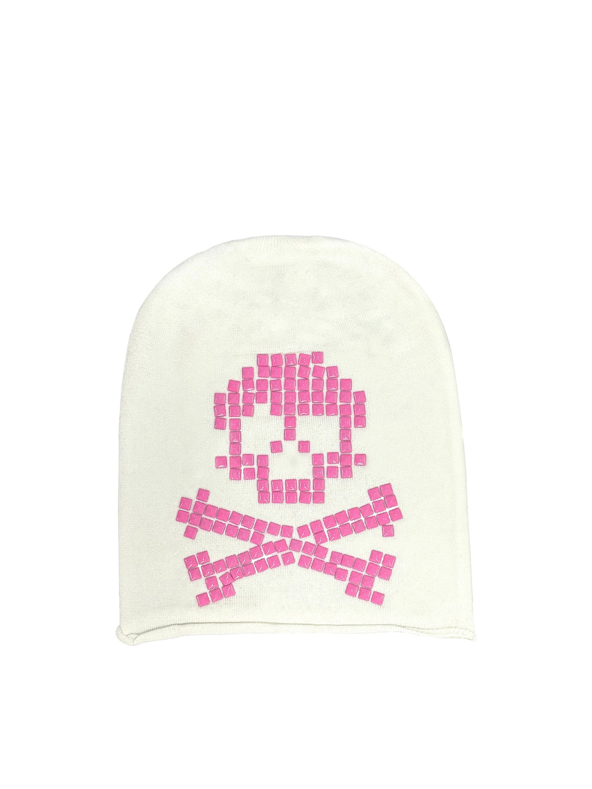 Fourth3ex Pixel Skull Studded Slouchy Beanie - White flat lay