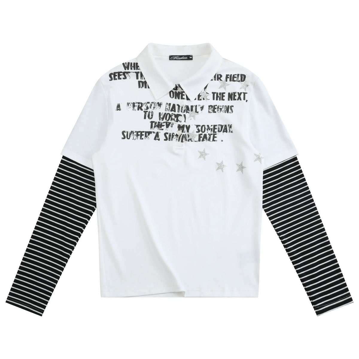 NumbAsia Star Slogan Layered Polo Top - white front