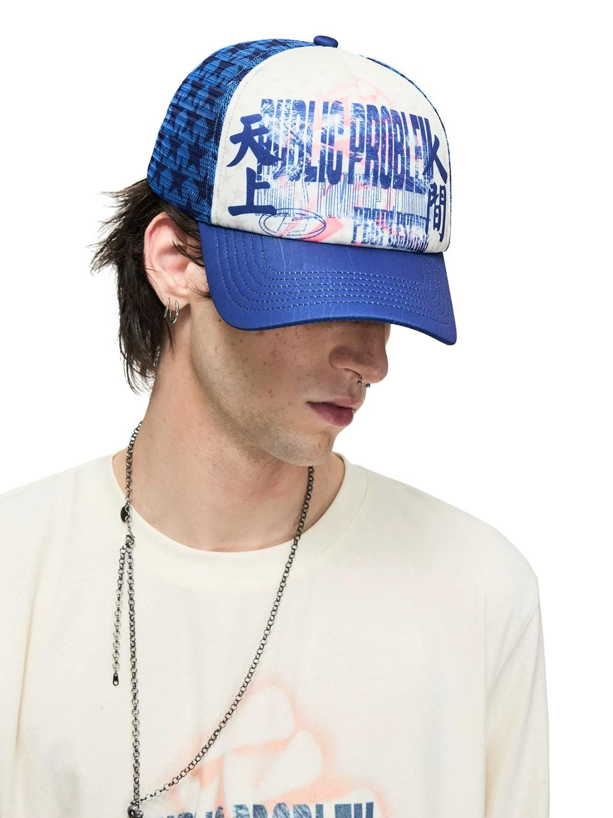 PEOPLESENSE Star Print Mesh Trucker Cap - lookbook 4