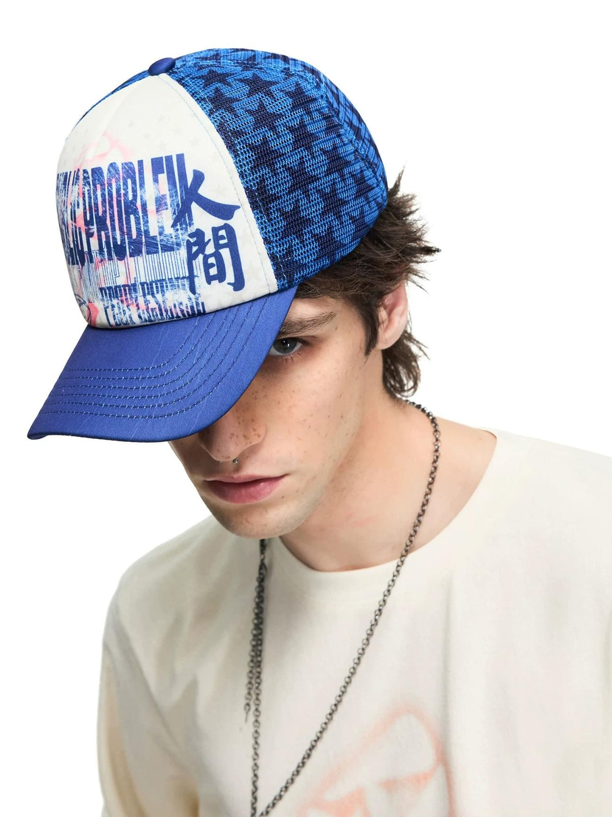 PEOPLESENSE Star Print Mesh Trucker Cap - lookbook 5