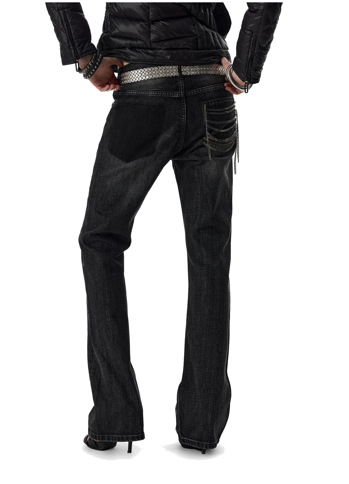 noEmosen Chain Pocket Washed Slim Flare Jeans - Back view