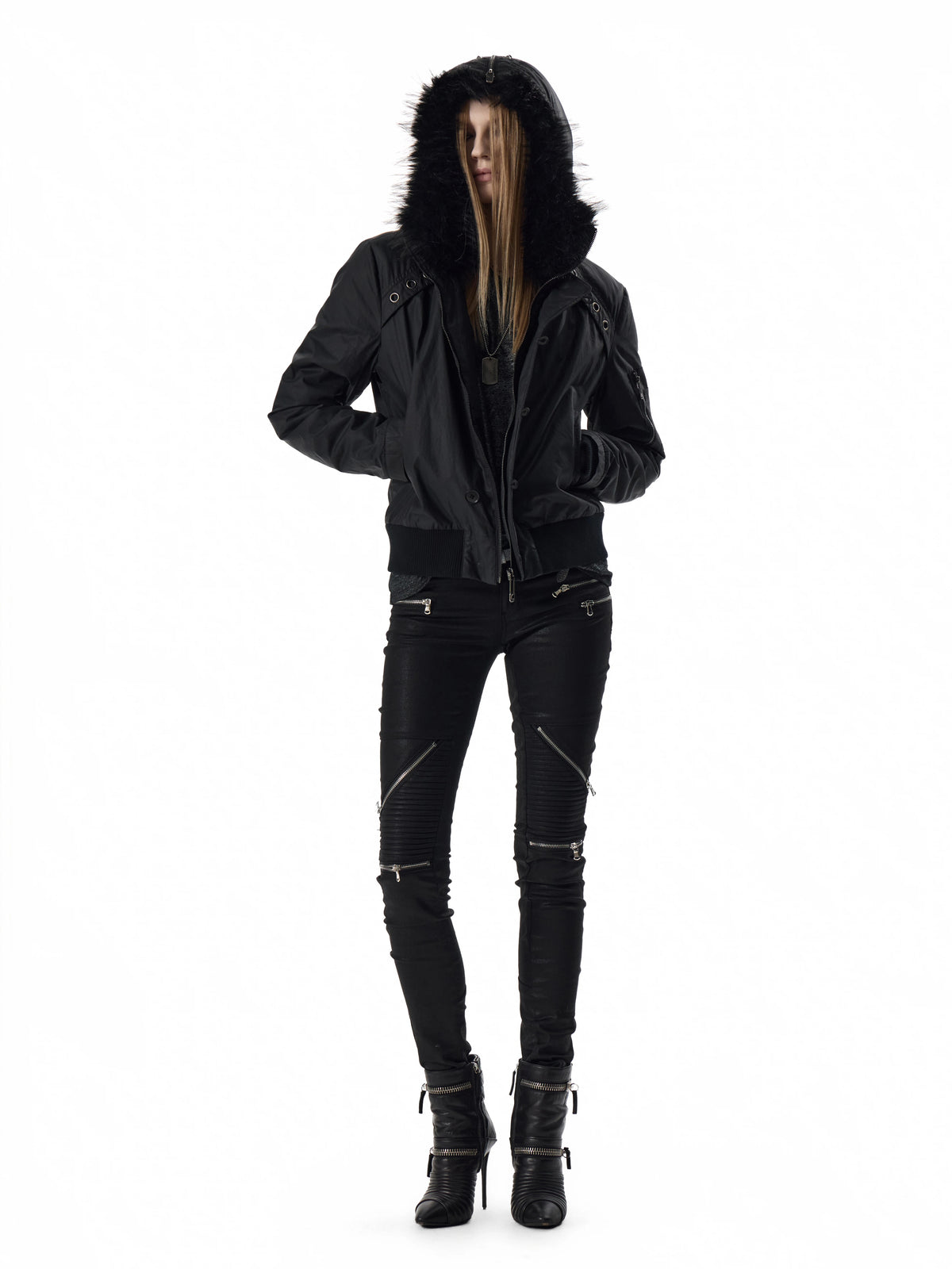noEmosen Waxed Cross-Stud Fur-Hood N2B Jacket - view 1