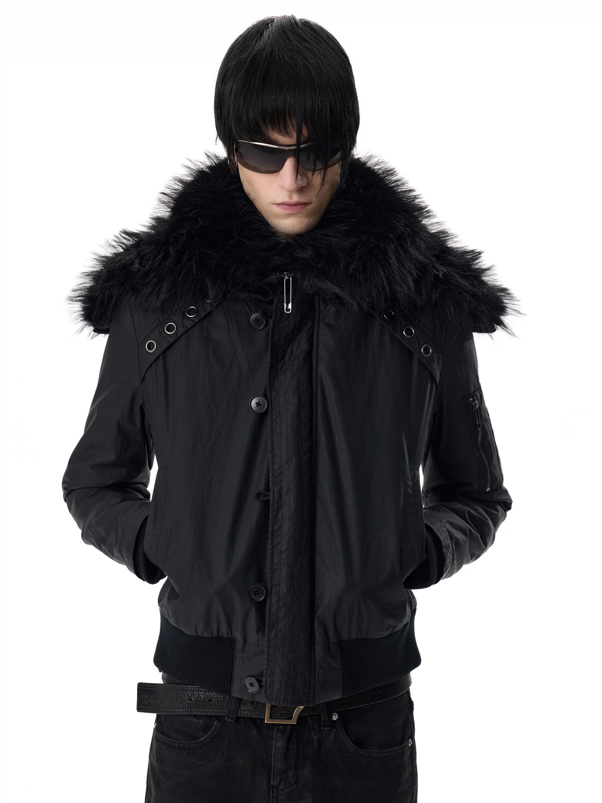 noEmosen Waxed Cross-Stud Fur-Hood N2B Jacket - view 5