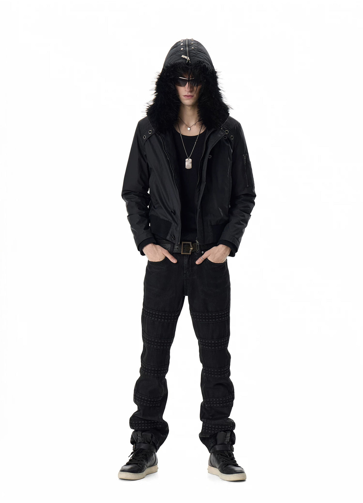 noEmosen Waxed Cross-Stud Fur-Hood N2B Jacket - view 7