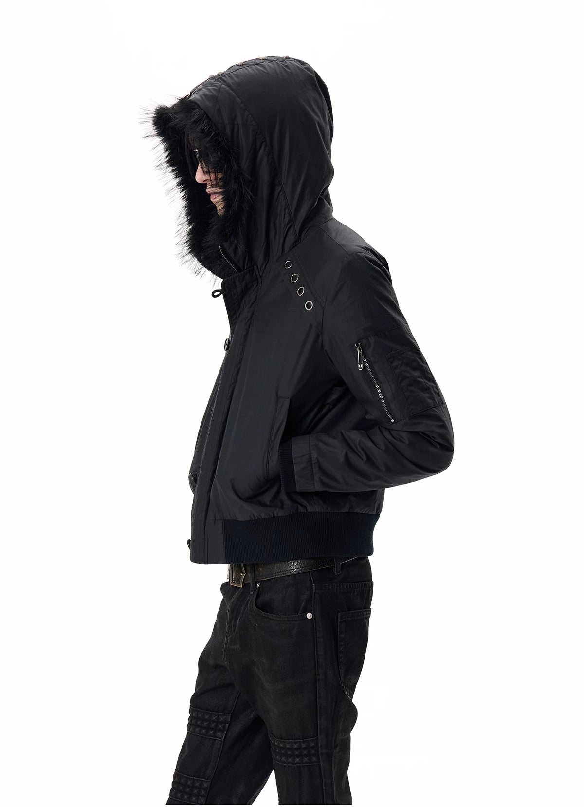 noEmosen Waxed Cross-Stud Fur-Hood N2B Jacket - view 8