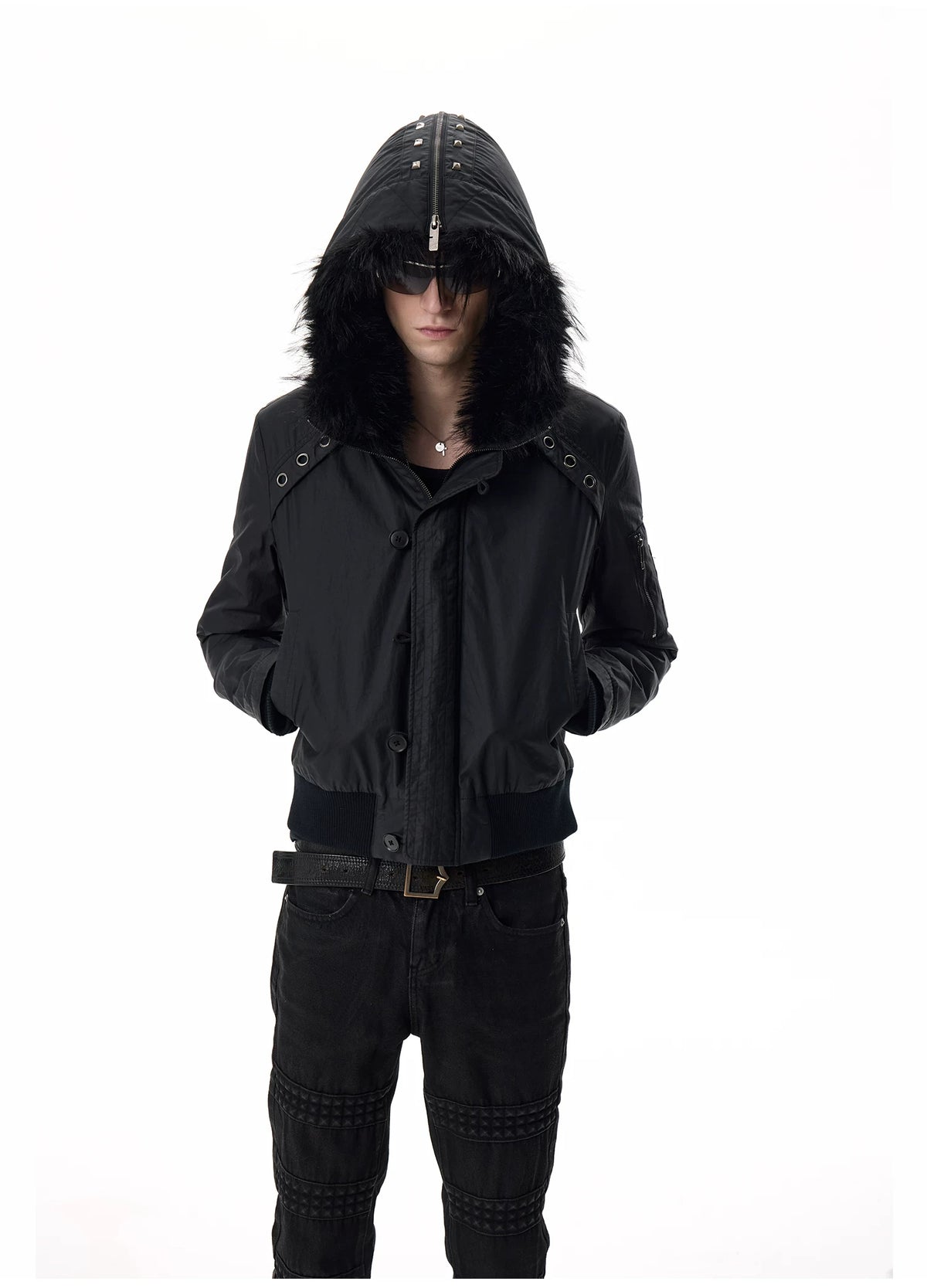 noEmosen Waxed Cross-Stud Fur-Hood N2B Jacket - view 10