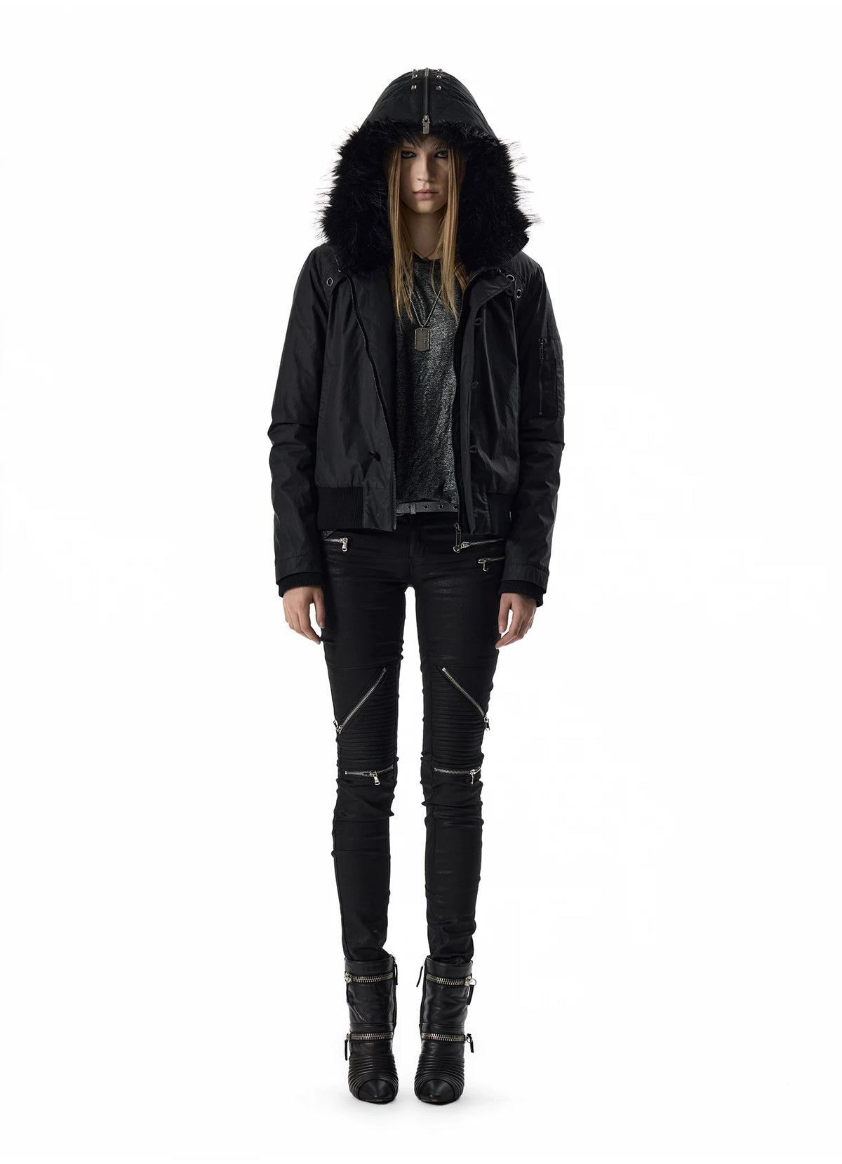 noEmosen Waxed Cross-Stud Fur-Hood N2B Jacket - view 12