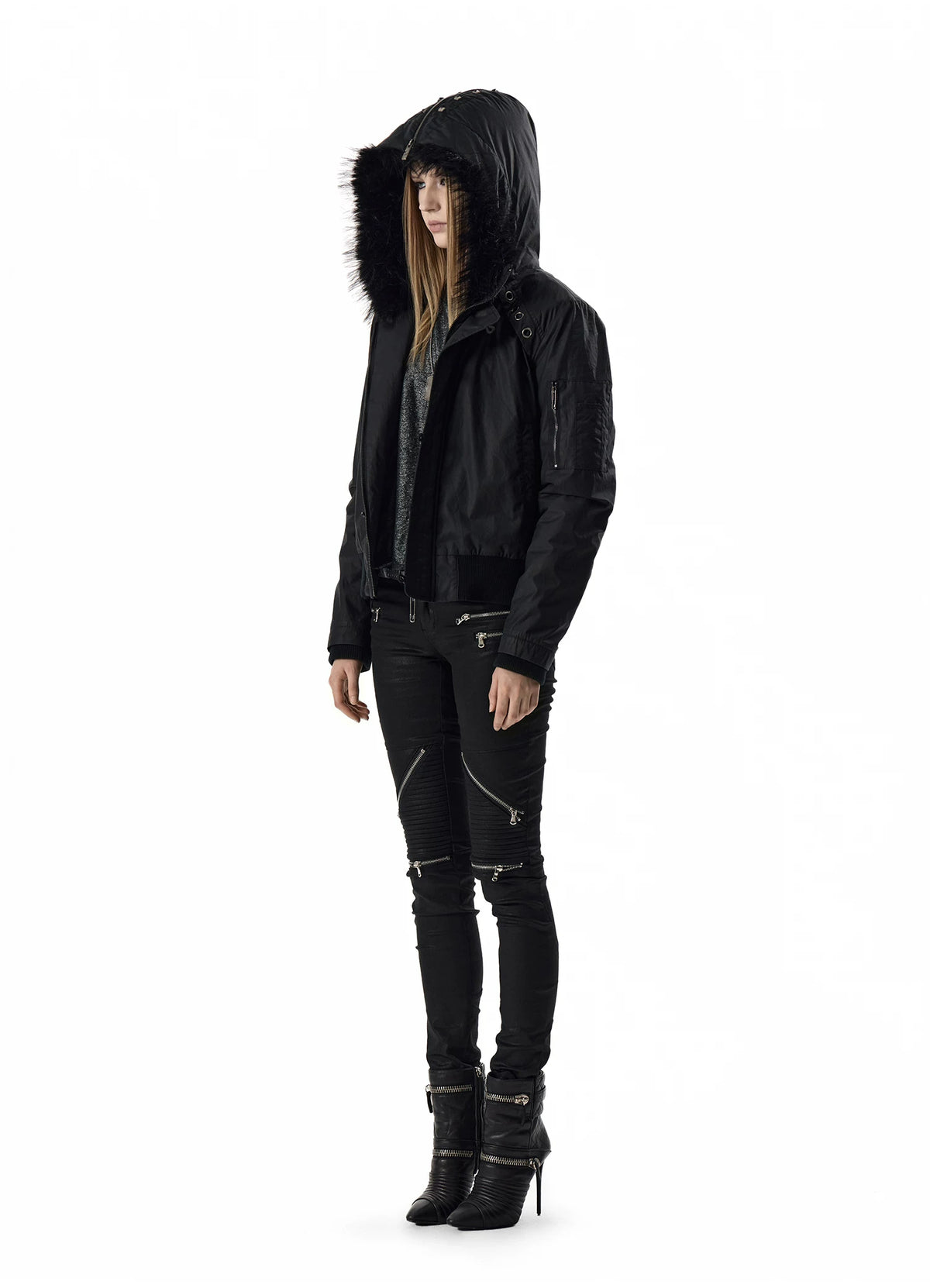 noEmosen Waxed Cross-Stud Fur-Hood N2B Jacket - view 13