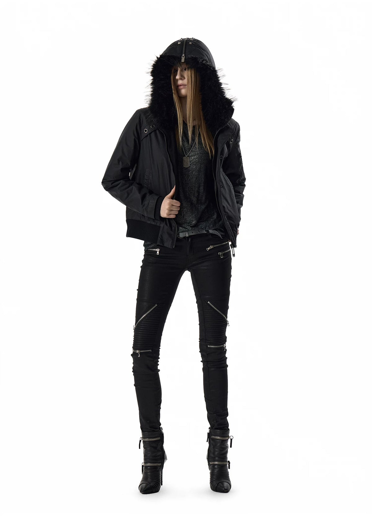 noEmosen Waxed Cross-Stud Fur-Hood N2B Jacket - view 14